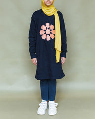 Girl's Long Navy Geo Crewneck