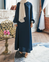 Navy Thin Cuff Embroidered Abaya