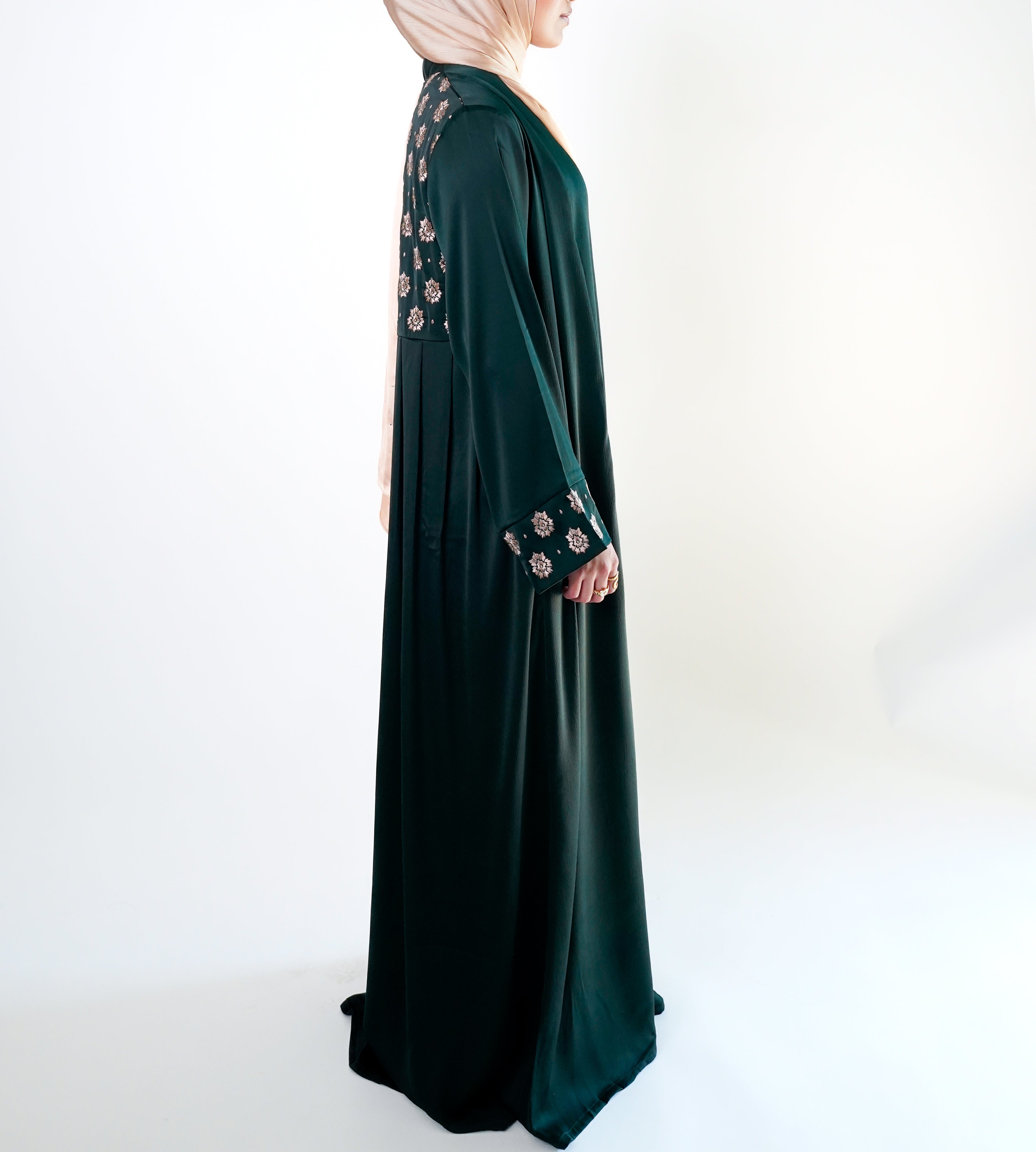 Emerald Green Embroidered Back Kimono